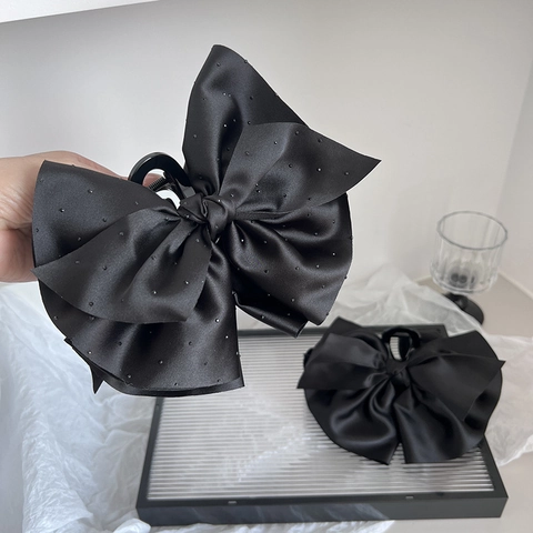 Molletta per Capelli con Fiocco in Raso Nero Grande Fiocco Clip Squalo Elegante Copricapo in Stile Coreano per Donna Accessorio Quotidiano