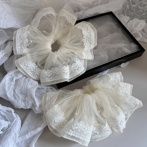 Elegante Elastico Per Capelli Oversize In Rete Di Pizzo Con Künstliche Perle Grande Fermaglio Per Capelli Per Matrimonio Festa Donna