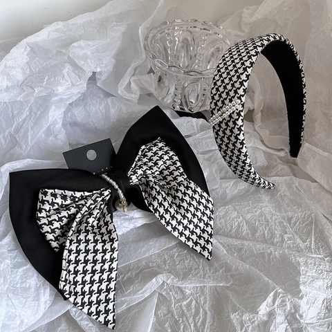 Cerchietto Künstliche Perle Pied De Poule E Fermaglio Per Capelli A Fiocco Eleganti Accessori Per Capelli In Stile Francese Donna