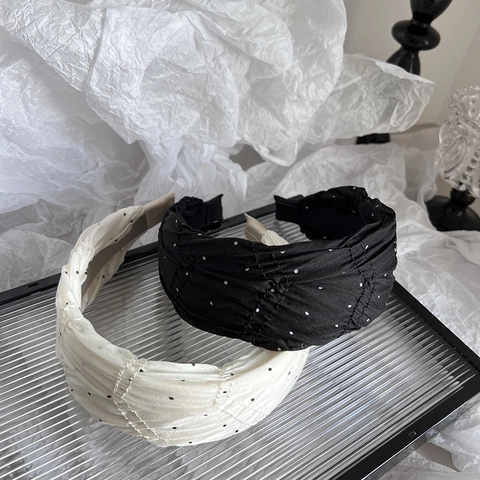 Eleganter Haarreif Mit Breitem Plissee Und Punktmuster Damen Vintage Stoff Haarschmuck Einfacher Modischer Haarreif Für Alltag