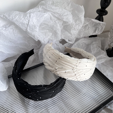 Eleganter Haarreif Mit Breitem Plissee Und Punktmuster Damen Vintage Stoff Haarschmuck Einfacher Modischer Haarreif Für Alltag