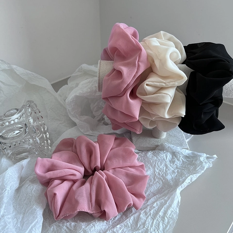 Elegant Oversized Fabric Scrunchies For Women Handmade Jumbo Elastic Hair Ties Korean Style Soft Solid Color Headwear Accessories