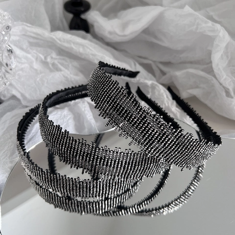 Diadema Acolchada de Strass Negro de Fusil de Lujo para Mujer Elegante Ancha Hecha a Mano Antideslizante Retro Accesorios para el Cabello