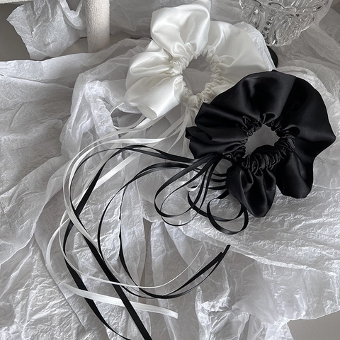 Elegante Satijnen Scrunchie Met Lang Lint Strik Voor Dames Glanzende Stof Handgemaakte Haarelastiek Voor Dagelijkse Kapsels