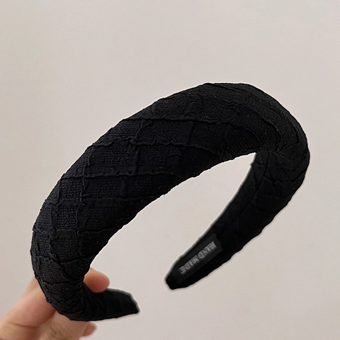 Diadema Acolchada Negra Vintage para Mujer Tela Ancha Nudo Retorcido Alto Accesorio para el Cabello Minimalista Hecho a Mano