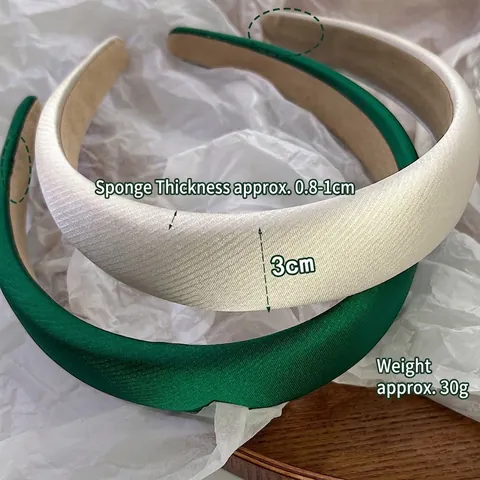 Cerchietto per Capelli Vintage Francese a Tesa Larga in Raso Imbottito in Spugna per Donna Tinta Unita Elegante