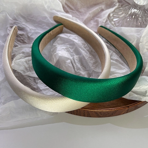Cerchietto per Capelli Vintage Francese a Tesa Larga in Raso Imbottito in Spugna per Donna Tinta Unita Elegante