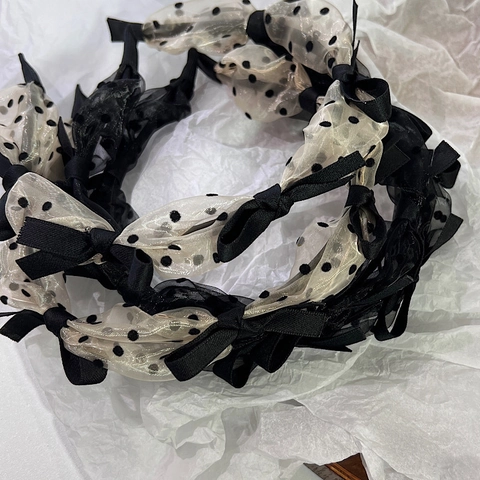 Vintage Polka Dot Netz Schleife Haarreif Französischer Stil Elegant Netz Plissiert Haarband Für Damen Alltag Party Haarschmuck
