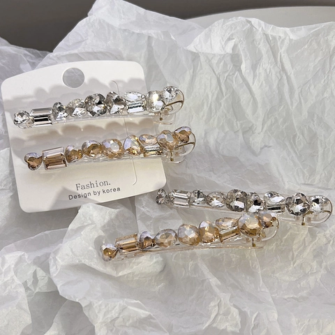 Elegante Herz Geometrische Strass Haarspangen Koreanischen Stil Kristall Seitenclips Mode Entenschnabel Clips Damen Haarschmuck