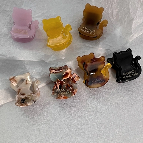 Süße Katzenform Mini Haarklammer Acetat Marmor Schildpatt Muster Kleine Seite Pony Clip Für Damen Mädchen Haarschmuck