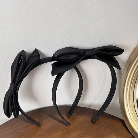 Diadema de Satén Negro Elegante Con Lazo de Doble Capa Accesorio para el Cabello Vintage Francés Minimalista para Mujer