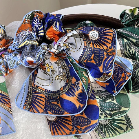 Coletero De Satén Vintage Francés Con Estampado Floral Y Cintas Largas Ligas Para El Cabello Bohemias Para Mujer Joyería