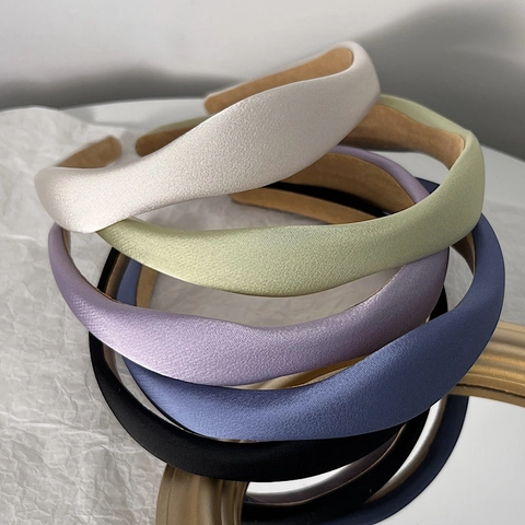 Französischer Stil Gepolsterter Satin Haarreif Einfarbig Dick Schwamm Haarband Retro Hoher Kopf Schmuck Für Damen Alltag