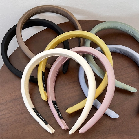 French Style Padded Sponge Headband Satin Glossy Cloth Solid Color High Top Hair Band Elegant Hair Accessories For Women