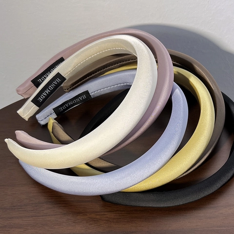 French Style Padded Sponge Headband Satin Glossy Cloth Solid Color High Top Hair Band Elegant Hair Accessories For Women