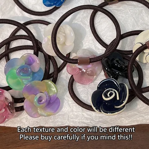 Elegante Kamelie Blume Haargummis Acryl Floral Elastische Haarband Hohe Elastizität Pferdeschwanz Halter Haarschmuck