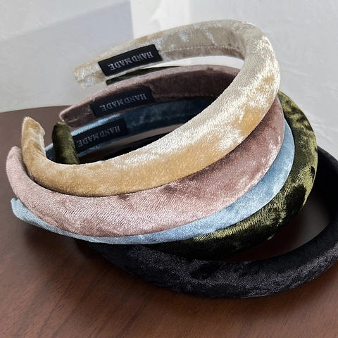 Vintage Padded Velvet Headband For Women Solid Color Elegant Sponge Hair Hoop Handmade Thickened Hair Accessory Daily Headwear
