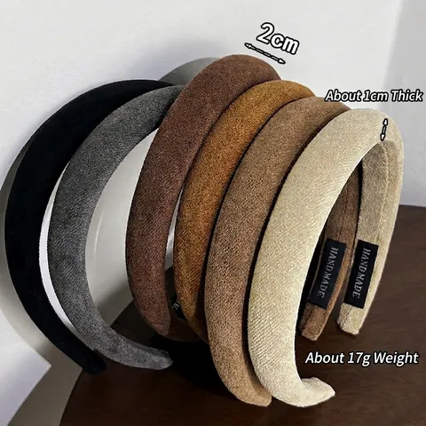 Retro Autumn Winter Plush Fabric Thickened Sponge Headband French Solid Color Hair Hoop Handmade Wide Hairband For Women