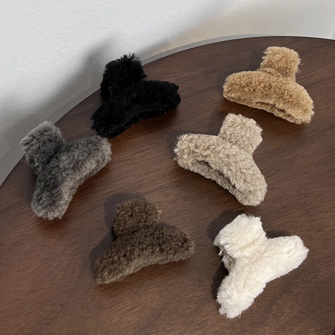Elegante Pinza para el Cabello Pequeña de Peluche Francés Clip de Flequillo de Piel Sintética Accesorios para el Cabello Mujer