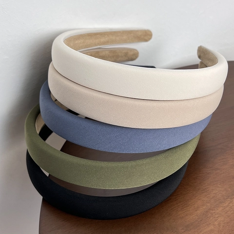 Solid Color Padded Sponge Headband For Women Vintage Fabric Padded Hairband Minimalist Anti Slip Morandi Color Hair Accessories