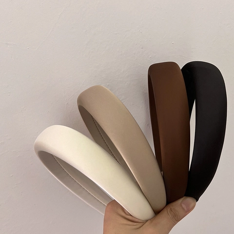 Diadema de Esponja Engrosada Estilo Francés Color Sólido Tela Mate Corona Alta Minimalista Hecho a Mano Tocado Mujer