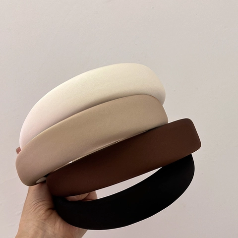 Diadema de Esponja Engrosada Estilo Francés Color Sólido Tela Mate Corona Alta Minimalista Hecho a Mano Tocado Mujer