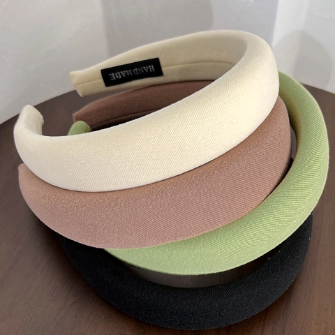 Vintage French Padded Sponge Headband For Women Solid Color Twill Fabric High Top Puffy Hair Band Wide Fashion Hair Hoop