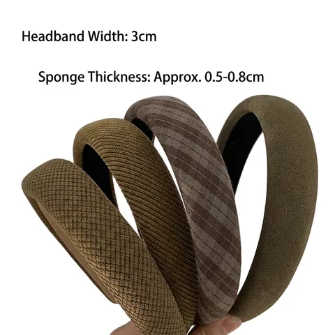 Diadema Acolchada Vintage Francés para Mujer Diseño Superior Cráneo Alto Tela Cuadros Acanalada Ancha Retro Accesorios Cabello