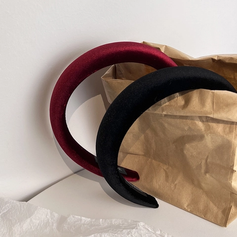 Diadema Acolchada de Terciopelo Vintage Francés para Mujer Banda de Pelo de Esponja Elegante Negro Rojo Vino Accesorios Pelo