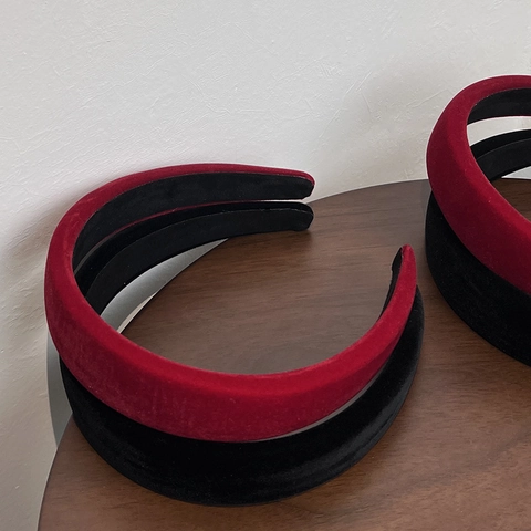Vintage Velvet Padded Headband For Women Thick Sponge Wide Hair Band Solid Color High Cranial Top Elegant Hair Accessories