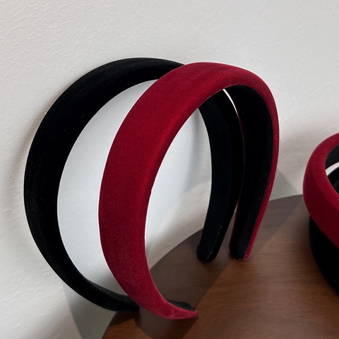 Vintage Velvet Padded Headband For Women Thick Sponge Wide Hair Band Solid Color High Cranial Top Elegant Hair Accessories