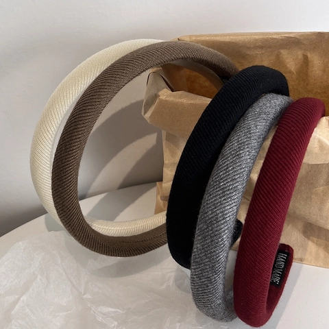 Diadema Acolchada de Punto Acanalado Vintage para Mujer Color Sólido Diadema de Esponja Ancha Hecha a Mano Accesorios para el Cabello