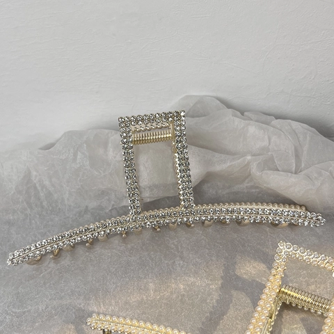 Grande Fermaglio per Capelli in Lega in Stile Coreano per Donna Elegante Pinza a Squalo con Perle Artificiali e Strass Oro