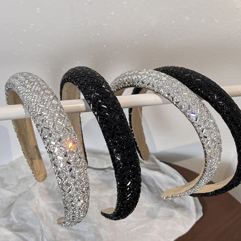 Padded Rhinestone Headband For Women Sparkly Crystal Wide Hairband Retro High Top Sponge Head Hoop Fashion Hair Accessories