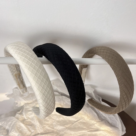 Diadema Ancha de Esponja Acolchada Retro Francesa para Mujer Tela de Celosía Acolchada Elegante Color Sólido
