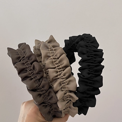 Women Vintage Ribbed Pleated Headband Solid Color Wide Fabric Scrunchie Style Hair Hoop For Daily Outing Hair Accessories