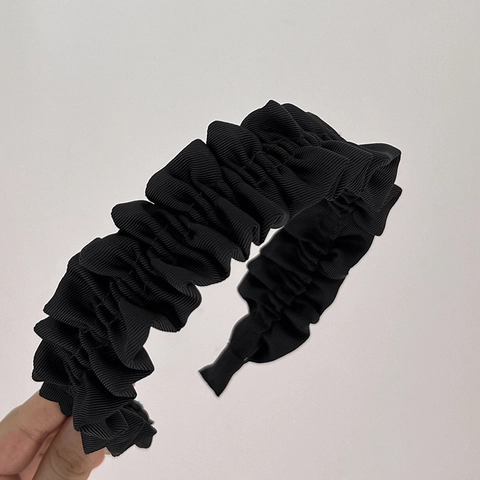 Women Vintage Ribbed Pleated Headband Solid Color Wide Fabric Scrunchie Style Hair Hoop For Daily Outing Hair Accessories