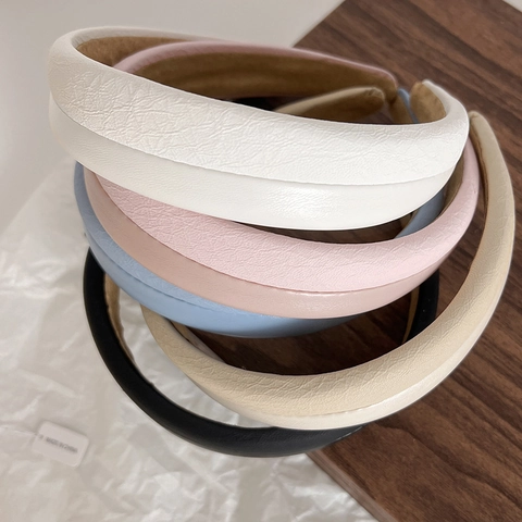 Serre-tête Rembourré en Cuir PU Élégant pour Femmes Couleur Unie Vintage Éponge Épaissie Accessoires de Coiffure pour Cheveux