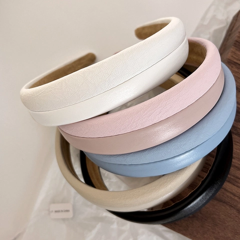 Serre-tête Rembourré en Cuir PU Élégant pour Femmes Couleur Unie Vintage Éponge Épaissie Accessoires de Coiffure pour Cheveux