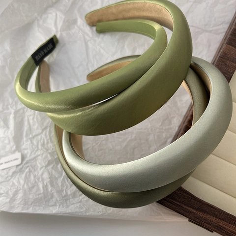 Cerchietto retrò francese imbottito in spugna per donna Raso verde Design a sommità cranica alta Fascia per capelli moda Accessori fatti a mano