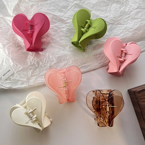 French Style Heart Shape Hair Claw Clip Double Layer Sweet Niche Design Shark Clip Elegant Hair Accessory For Women Styling