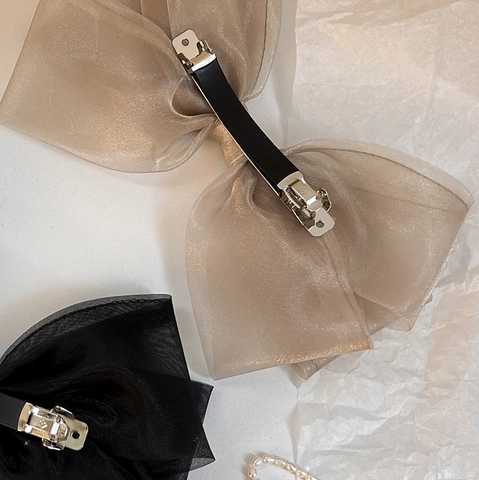 French Vintage Large Organza Gauze Bow Hair Clip Elegant Multi-layer Spring Clip Fashion Handmade Hair Accessory For Women