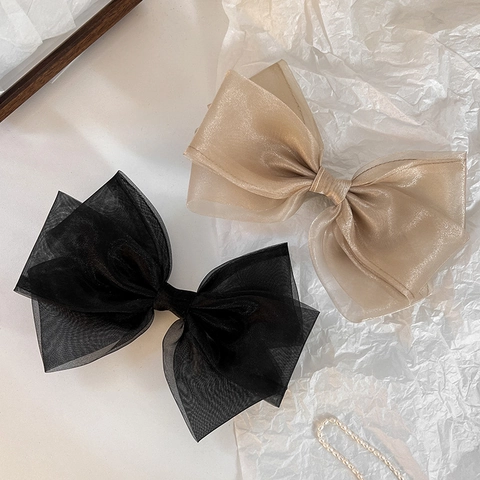 French Vintage Large Organza Gauze Bow Hair Clip Elegant Multi-layer Spring Clip Fashion Handmade Hair Accessory For Women