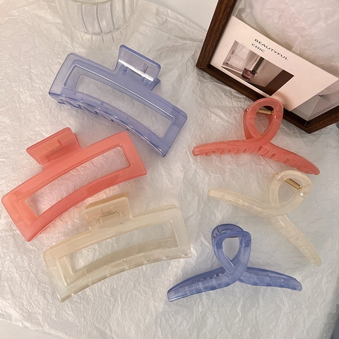 Pinza para el Pelo Grande para Cabello Grueso Elegante Color Gelatina Traslúcido Diseño Rectangular Cruzado Joyería Mujer