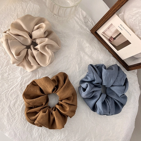 Elegant Large Fabric Scrunchies For Women French Style Minimalist Oversized Pleated Hair Ties Solid Color Elastic Hair Bands Accessories
