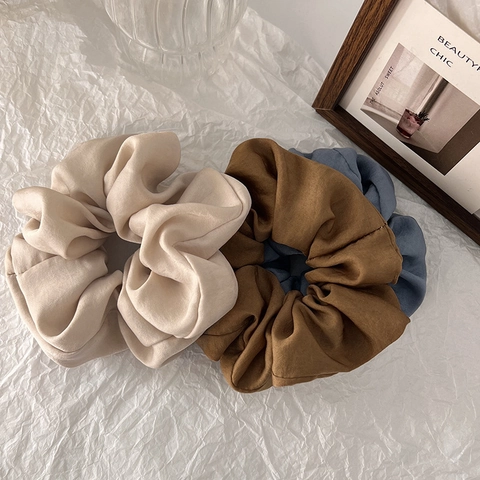 Elegant Large Fabric Scrunchies For Women French Style Minimalist Oversized Pleated Hair Ties Solid Color Elastic Hair Bands Accessories