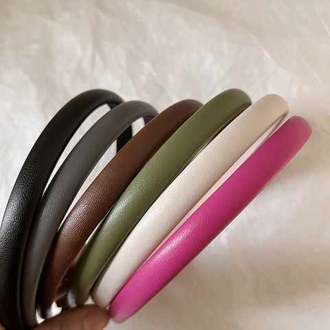 Vintage Narrow PU Leather Headband For Women Solid Color Elegant Handmade Hair Hoop Retro Minimalist Chic Hair Accessory