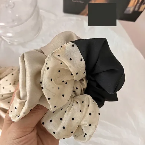 Chouchou Patchwork à Pois Rétro Français Élégant Texture Satinée Tissu Élastique Porte-Queue de Cheval pour Femme Accessoires de Cheveux de Mode