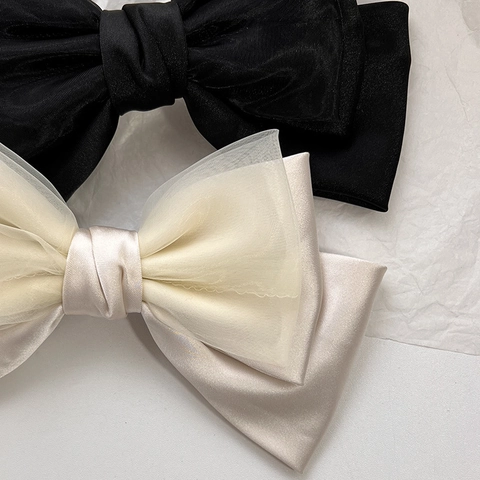 Elegante Pinza para el Cabello con Lazo de Tres Capas para Mujer Satén Organza Malla Clip de Resorte Joyería de Moda