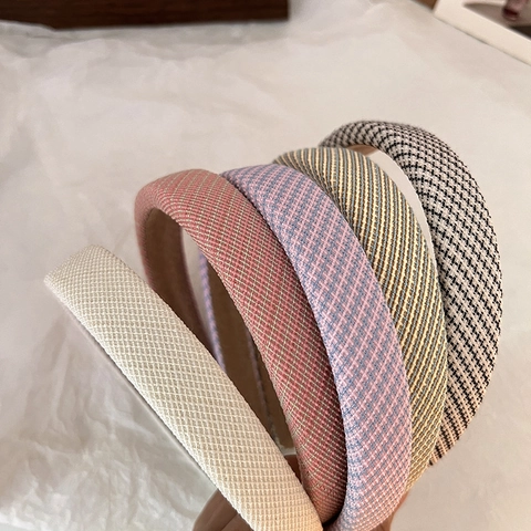 Französische Vintage Karo Hahnentritt Gepolsterte Schwamm Stirnband Für Damen Breite Stoff Geflochtene Haarreifen Süß Haarschmuck